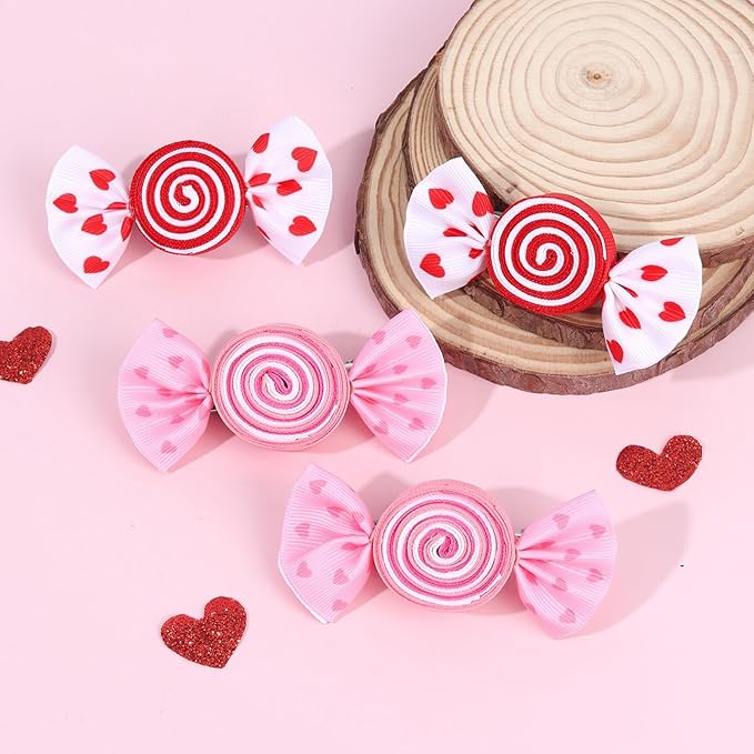Valentines Heart Hair Clips Pink Candy Hair Barrettes Valentine's Day Ribbon Alligator Clips Sweet Hair Accessories for Girls Toddler