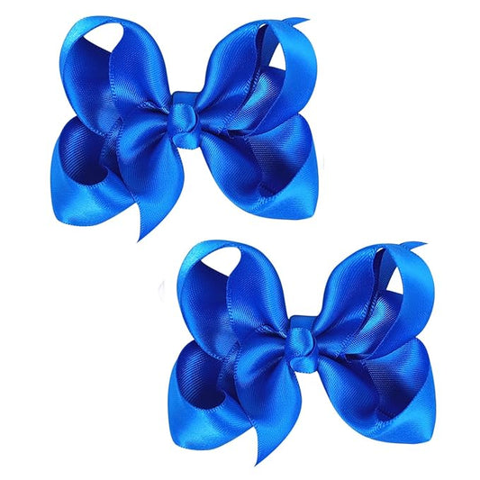 3 Inch Satin Bow for Little Girls - 2 Pcs (Dark Blue)