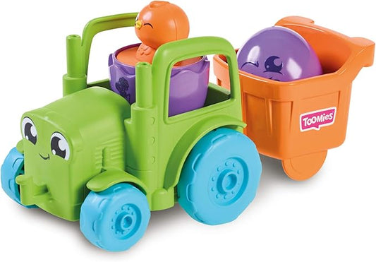Toomies E73219C Tomy Hide and Squeak 2 in 1 Transforming Tractor, Push-Along Egg Character, Educational Shape Sorter with Colours and Sound, Toy for Baby Boys & Girls Aged 1, 2 & 3 Years Old