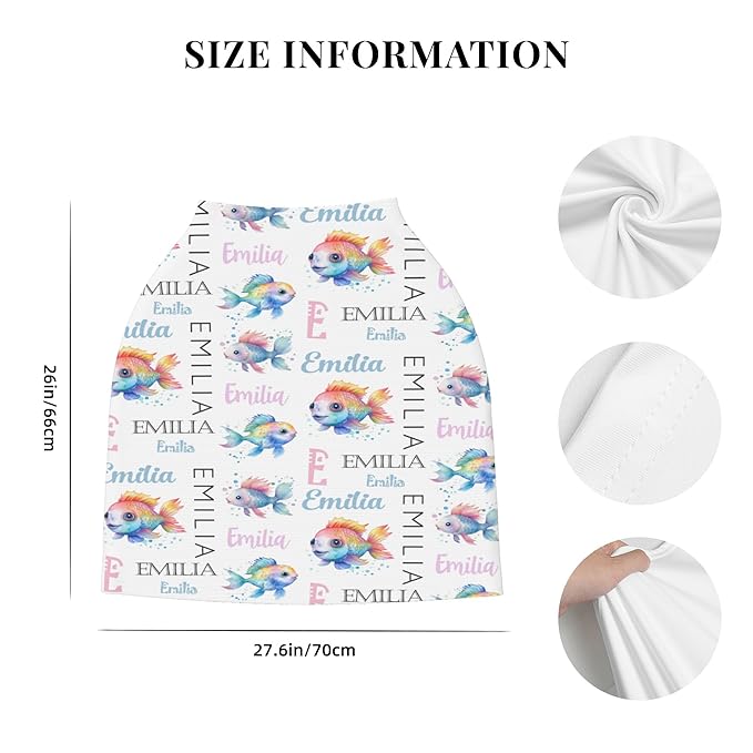 Personalized Baby Car Seat Cover with Name Stroller Canopy Custom Rainbow Fish Carseat Cover Newborn Baby Boy Girl Nursing Cover for Moms First Birthday Gift