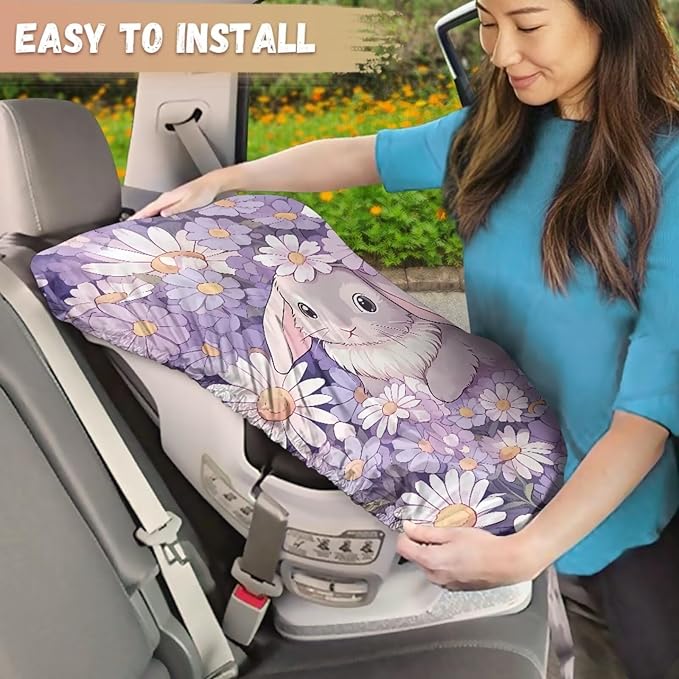 Easter Car Decor Baby Car Seat Cover, Cute Bunny Car Seat Sun Shade Cover Sun Protection to Keep The Car Seat Cool, Easy to Clean and Install