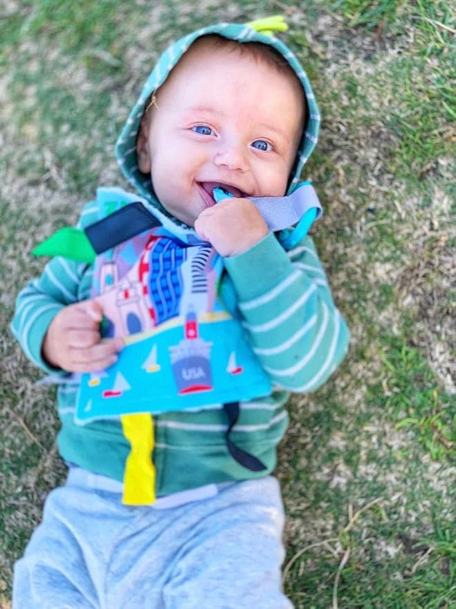 Baby Jack & Co 8x8” Learning Lovey San Diego California Tag Toys for Babies - Baby Crinkle Toys - Soft & Safe - Learn USA Cities and Shapes - Ideal Baby Toy & Gift BPA Free w/Stroller Clip