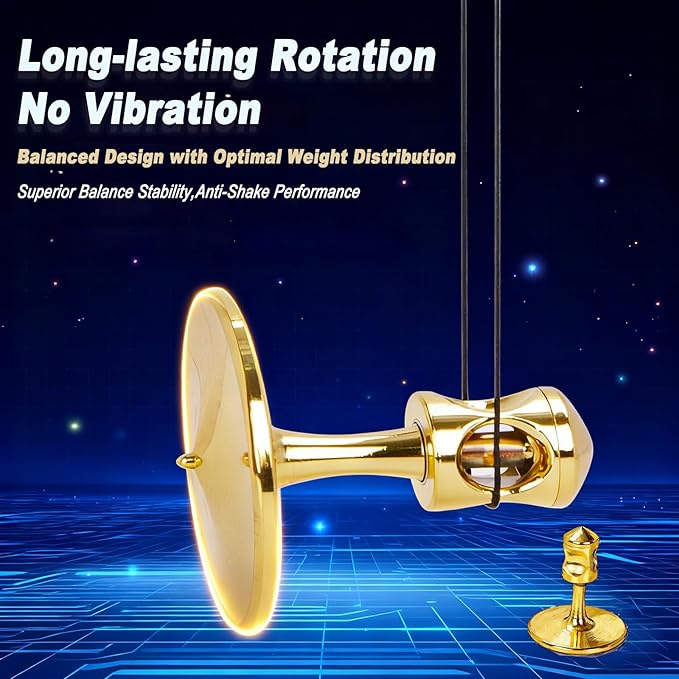 Gyroscope, Long-Lasting Spin,Anti-Gravity Spinner Toys,Physics Toys,Precision Gyroscope,Metal Anti-Gravity Spinning Top Balance Toy,Educational Gift, Premium Fidget Toy. (Champagne Gold, Medium Size)
