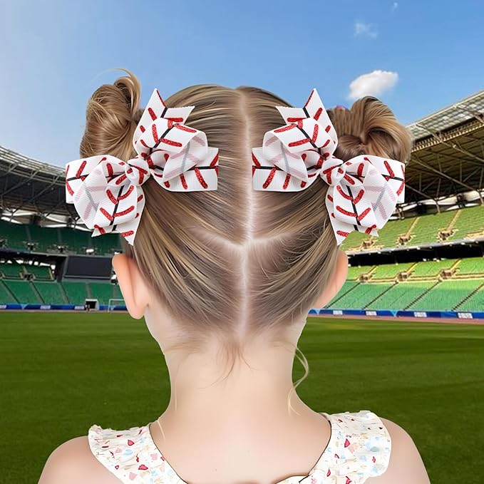 YanJie 2pcs 4'' Baseball Hair Bows for Girls Toddler Teen Glitter Cheer Bows Ribbon Clips Softball Team Gifts Hair Accessories Sports Outfits