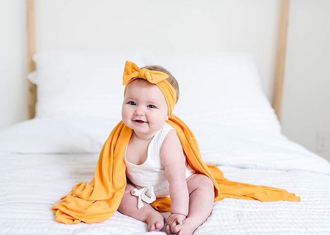 Copper Pearl Baby Bows: Stylish Headbands for Baby Girls, Premium Soft and Stretchy Baby Headbands, Perfect for Newborns, Trendy Designs - Solar