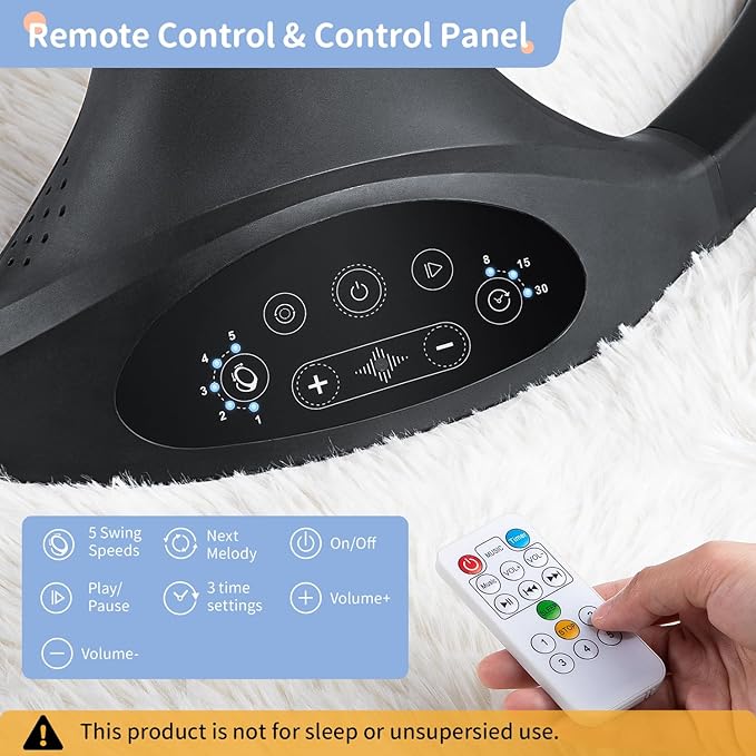 LAREX Baby Swing Infant Swing Electric Toddler Baby Rocker Portable for Newborn Boy Girl, 5 Sway Speeds with Remote Control, 10 Preset Melodies and Bluetooth, 0-6 Months Max 20 Lbs