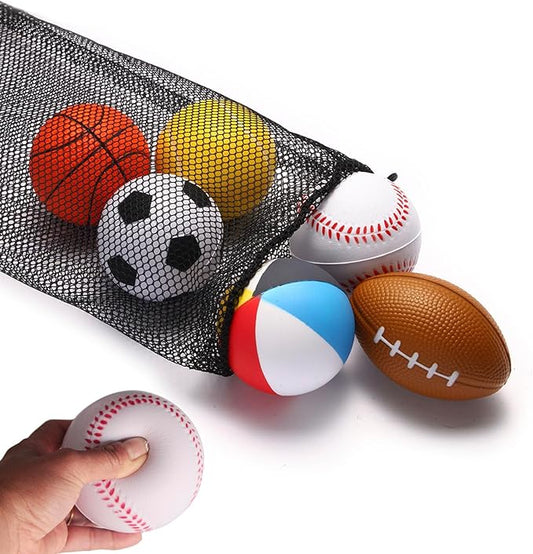 Mini Sports Balls Set of 6 Foam Ball for Kids 2.8 inch Soft Balls for Toddlers with Bag Includes Soccer, Basketball, Football, Baseball ,Tennis and Beach ball- Throwing Toys for Baby Boy and Girl