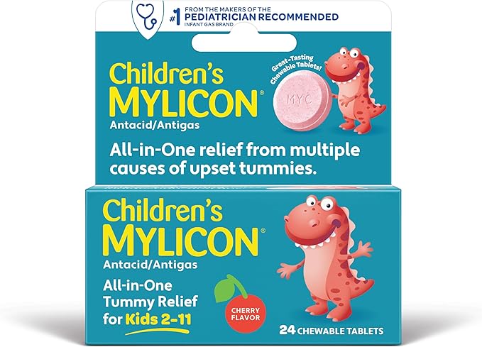 MYLICON Children's Tummy Relief for Kids, 24 Cherry Flavored Chewable Tablets