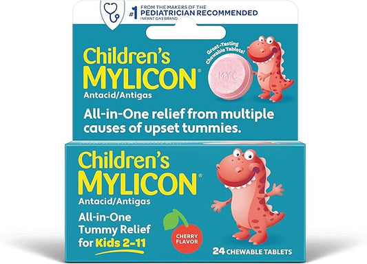 MYLICON Children's Tummy Relief for Kids, 24 Cherry Flavored Chewable Tablets