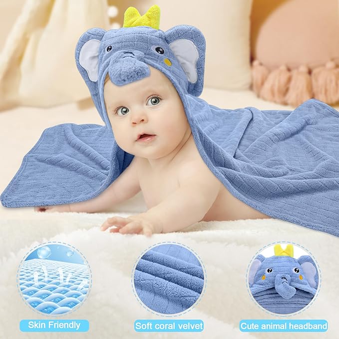 VZZNN 2 Pack Hooded Baby Towels-26 X55 Ultra Soft Baby Bath Towels,Newborn Baby Essentials,Premium Absorbentand Hypoallergenic Towels for Toddler Baby Boy and Girl 0-6 Years(Elephant+Rabbit)
