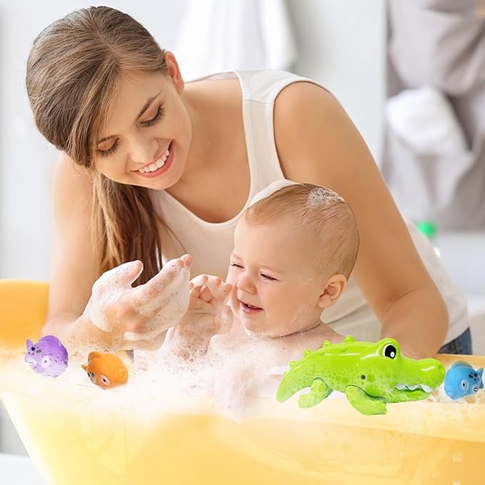 Baby Bath Toy Crocodile and Small Fish for Infant Baby Age 3+ Years Old Toddlers Boys Girls, BPA Free, Kids Shower Gifts