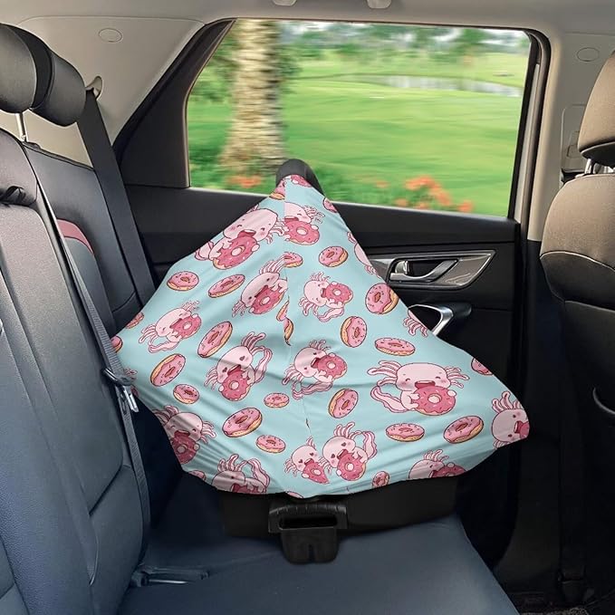 Wanyint Axolotl Doughnut Blue Infant Car Seat Cover, Baby Carseat Scarf Stretchy Nursing Scarf Car Seat Canopy Breathable Nursing Cover for Boys Girls