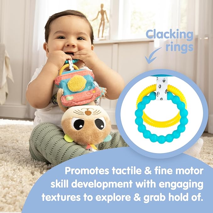 Lamaze Arty Says Cheese Clip On Stroller Toy - Baby Sensory Toys with Crinkle and Squeak Sounds - Includes Clip for On-The-Go Stroller or Car Seat Play - Ages 0 Months and Up