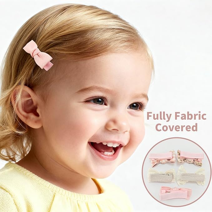 Delicate Baby Hair Clips Set - Floral, Gingham & Lace Toddler Hair Clips, All Fabric Wrapped Duckbill Clips for Baby & Toddler(5-Pack)