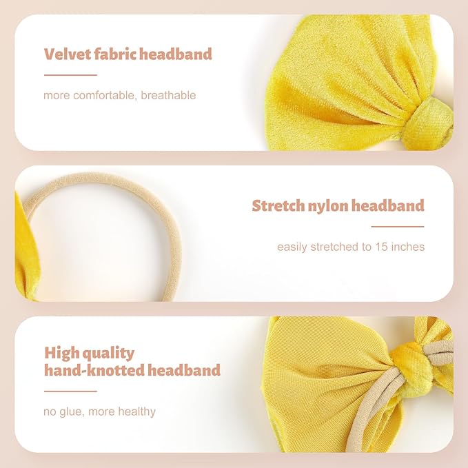 YanJie Velvet Baby Girl Bows Nylon Headbands Soft Newborn Bows Handmade Baby Headbands Hairbands Hair Accessories for Infants Toddlers Child