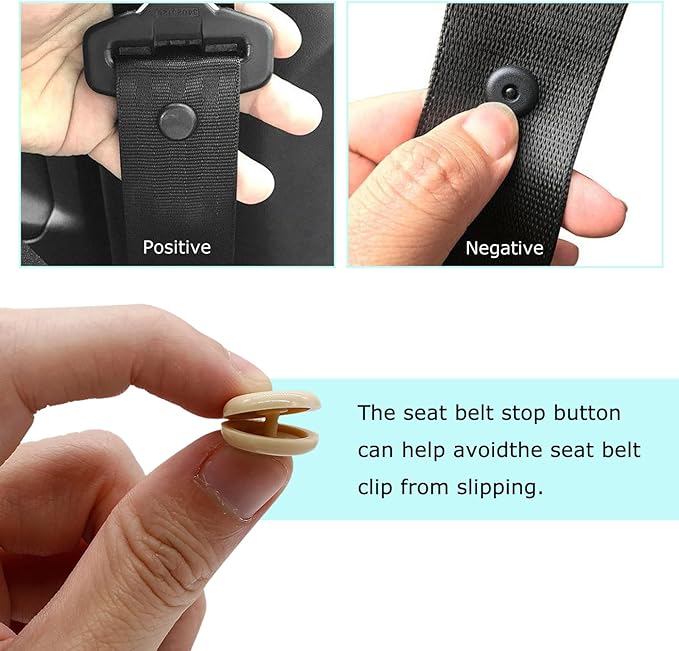 10 Sets Seat Belt Button Stop, Plastic Car Safety Belt Stopper Prevent Buckle from Sliding Down, No Welding Required Snap-on Seatbelt Stop Clips for Cars Trucks Motorcycles (Beige)