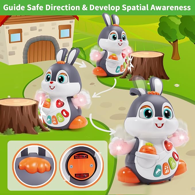 Baby Musical Easter Bunny Toy Dancing Crawling Tummy Time Toys, Light Up Infant Toys 0-3-6 6-12 12-18 Months Birthday Easter Gifts for 1 Year Old Boy Girl Learning Baby Easter Basket Stuffers