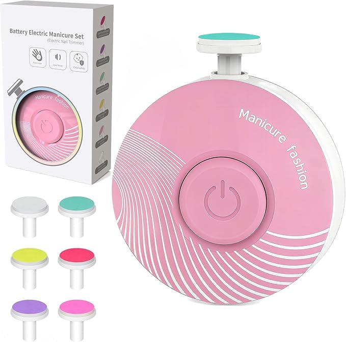 Baby Nail Trimmer Electric Baby Nail File, Baby Nail Clippers, 6 Grinding Heads, Safe Easy Quiet Baby Nail Grooming Care Kit for Newborn Infant Toddler Kids Adult Toes Fingernails (BabyPink)
