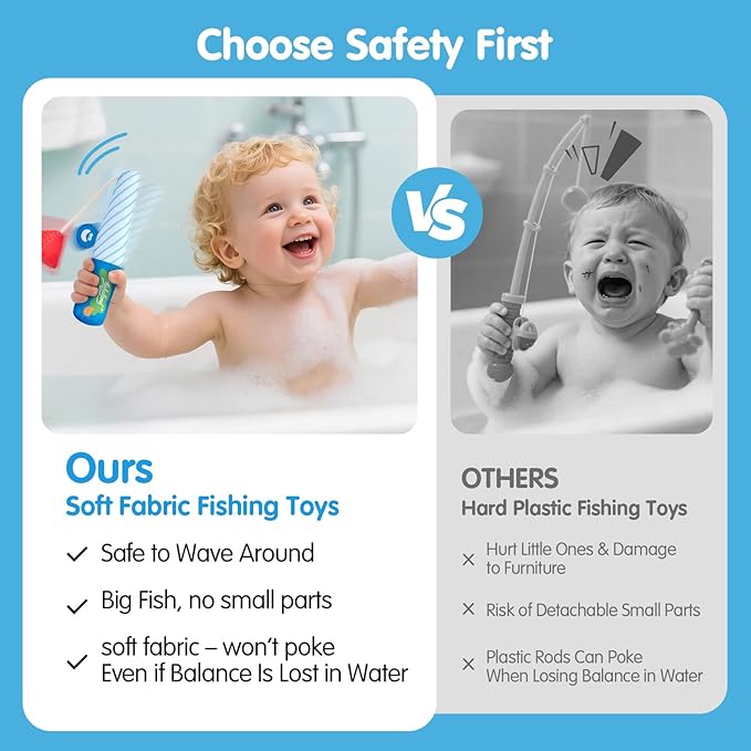 hahaland Bath Toys for Kids Ages 1-3 - Soft Magnetic Fishing Toys with Color Sorting Mesh, Mold Free Bathtub Shower Water Toy Toddler Educational Learning Bath Toys for 1 Year Old Boy Girl Gifts