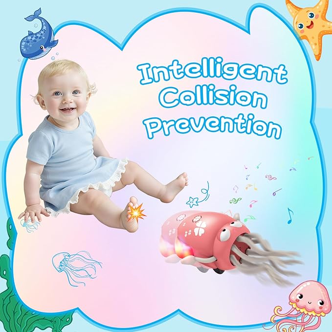 Crawling Dancing Octopus Toy for Kids – Rechargeable Interactive Sensory Toy with LED Lights & Music,Fun Tummy Time Gift for Birthdays & Holidays (Pink)
