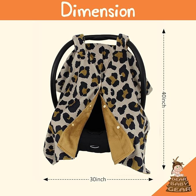 Dear Baby Gear Car Seat Cover for Boys & Girls - Baby Carseat Canopy w/Snap Opening - Infant Seat Cover - Stroller & Nursing Covers - Newborn Carrier Canopy - 40x30" (Gold Leopard Print, Smooth Gold)
