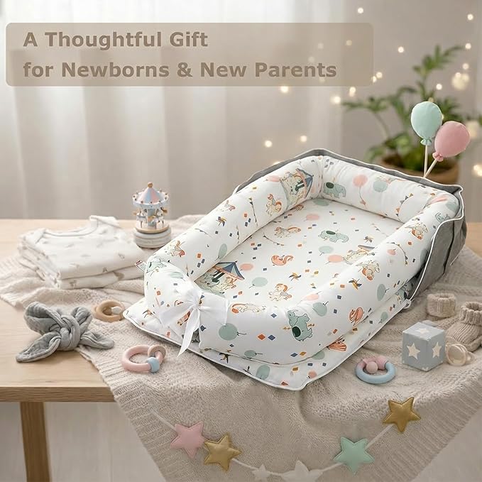 Baby Lounger for Newborn for Tummy Time,Baby Lounger Play Gym mat with Portable Bag,Awake-Time Newborn Babies Essentials Gifts 0-24 Months Home Travel(Carousel)