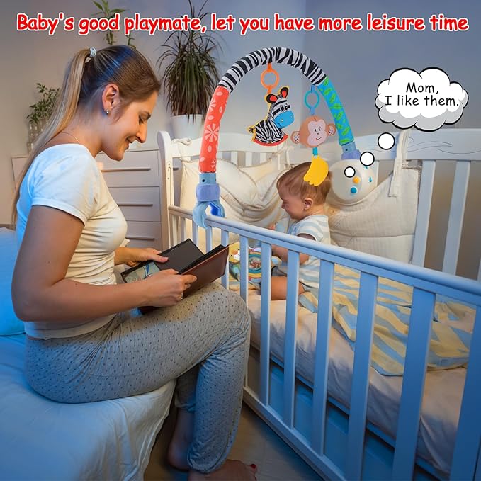 Car Seat Toys for Babies 0-6 Months,Baby Stroller Activity Arch Toys for Infant 0-6 Months Hanging Rattle Musical Bassinet Travel Crib Carseat Toy,Clip on Bouncer Toys for Babies 0 3 6 9 Months Gift