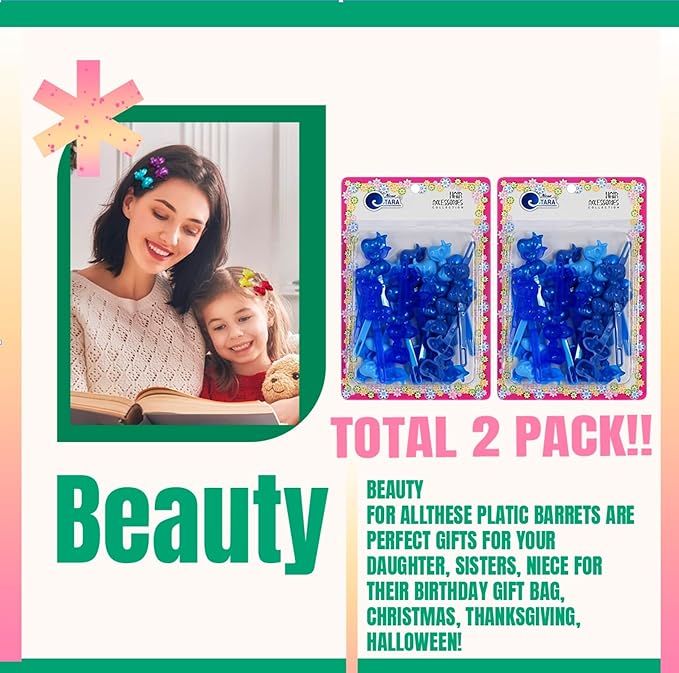 Classics Self Hinge Hair Barrettes for Girls Plastic Hair Barrettes for Baby bow Girl Barrettes 80s 90s Bow Cartoon Design Hair Pins for Baby Girls Toddlers total 40 count (BLUE MIX)