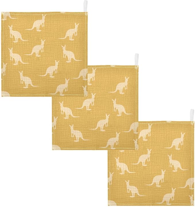 vvfelixl Baby Muslin Washcloths Kangaroo Australia Animals Baby Burp Cloths Cotton Baby Face Towel for Newborn Infants Boys Girls Soft and Absorbent 11.8 X 11.8 in, 3 Pack
