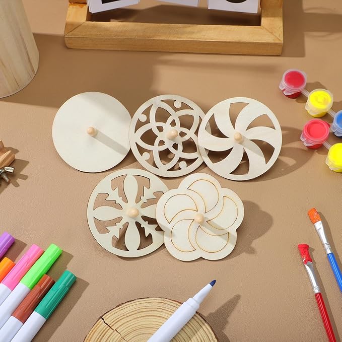 Toyvian 40 Piece Wooden Spinning Tops Fidget Crafts Party Favors for Kids 4-8 - Unfinished Wood DIY Gyroscope Bulk Kids Toys