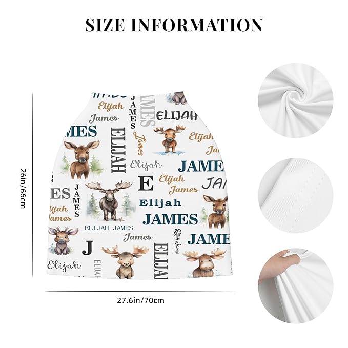 Personalized Car Seat Covers for Babies with Name – Multi-use Breastfeeding Cover Custom Moose Carseat Canopy Cover, Infant Stroller Covers for Boys and Girls