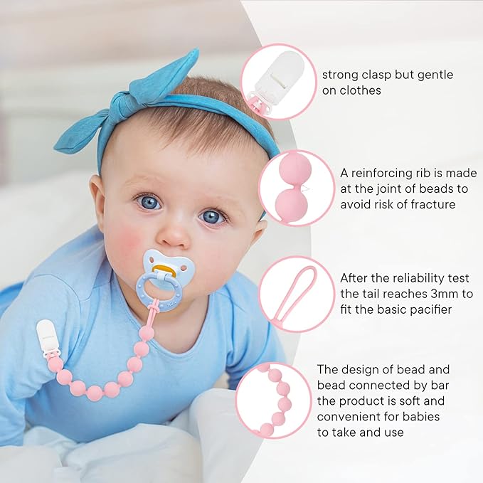 MINMUNJIU Silicone Pacifier Clip Holder, 6 Pack One Piece Soft Flexible Binky Clips Pacifier Holder Clip for Girls, Baby Girl Newborn Essentials