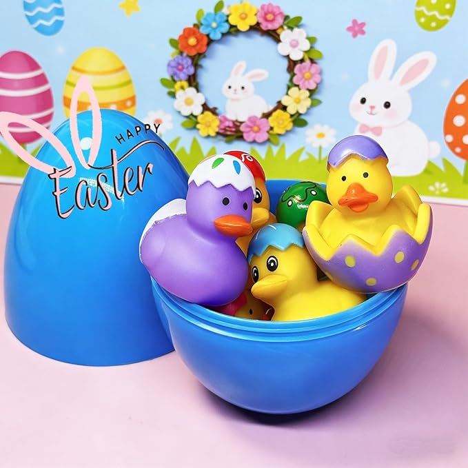 72PCS Easter Rubber Ducks Bulk Rubber Ducks for Jeeps Easter Bunny Ducks Basket Stuffers Easter Bulk for Kids Baby Bath Toys Easter Party Favor