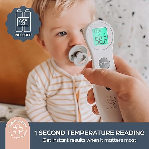 Dreambaby Infrared Forehead Thermometer, No Contact, Digital Display, Memory Storage and Fever Alerts, for Adults and Kids, Includes Batteries