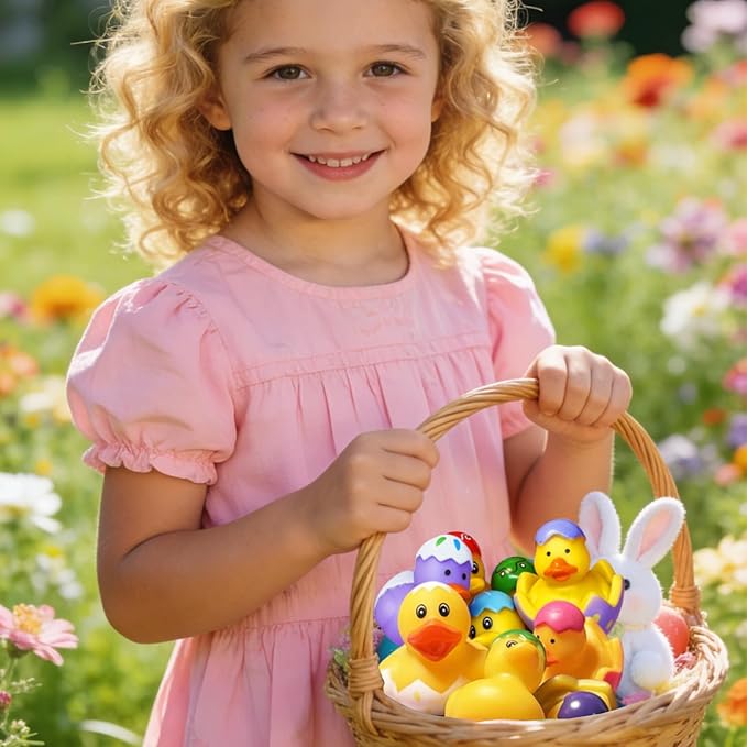 72PCS Easter Rubber Ducks Bulk Rubber Ducks for Jeeps Easter Bunny Ducks Basket Stuffers Easter Bulk for Kids Baby Bath Toys Easter Party Favor