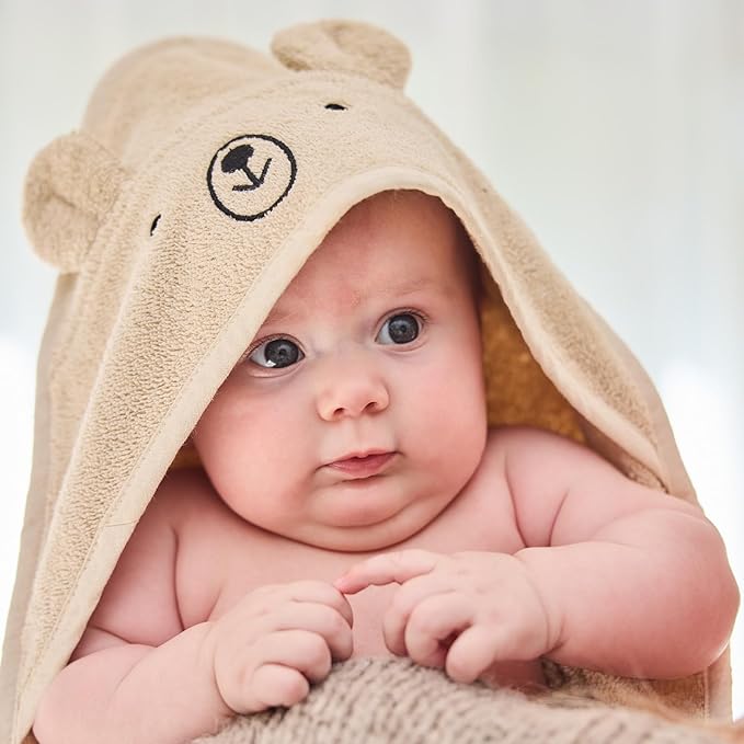 Hooded Baby Towels - Organic Cotton Baby Bath Towels, 32" x 32" Super-Soft and Absorbent Baby Towels for Newborn 2-Pack (TW Bear Fog/R. Roman Green)