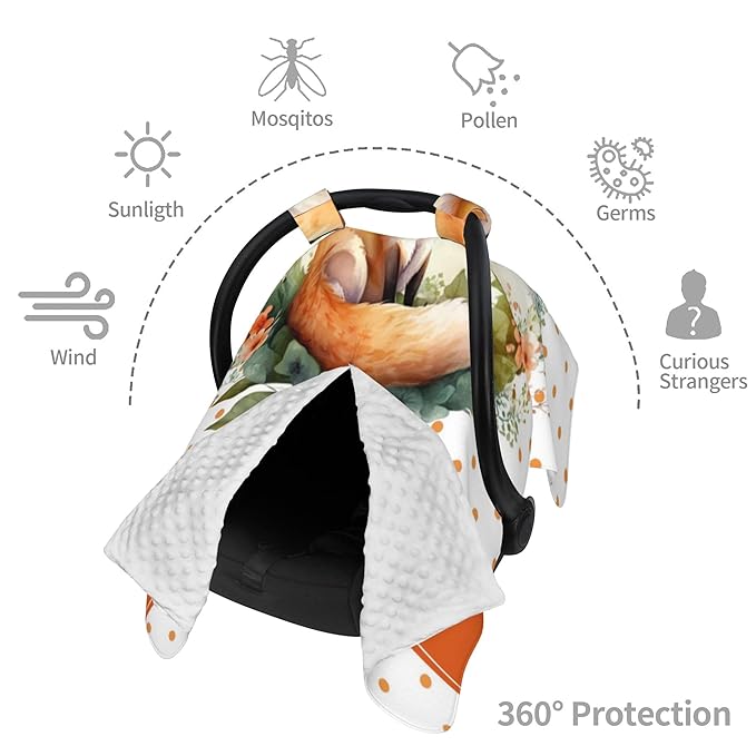 Personalized Winter Carseat Cover for Baby Custom Name Car Seat Canopy for Newborn Baby Boys Girls 2 in 1 Mom Nursing Breastfeeding Covers Fox Minky Baby Carrier Stroller Covers