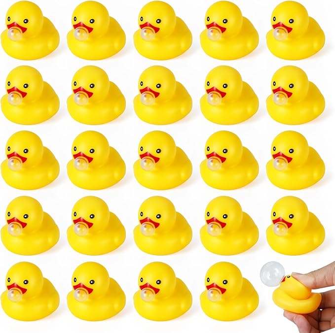 [24 Pack] Yellow Rubber Ducks, Bubble Mini Rubber Ducks in Bulk, Quiet Waterproof Bathtub Toys for Stress Relief, Pool Party, Baby Shower Game & Birthday Gifts