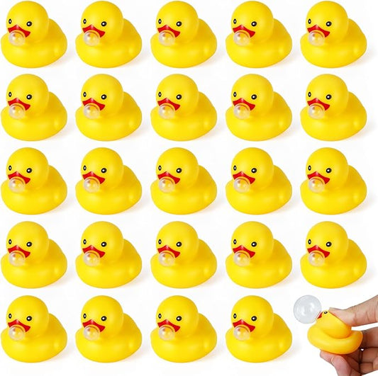 [24 Pack] Yellow Rubber Ducks, Bubble Mini Rubber Ducks in Bulk, Quiet Waterproof Bathtub Toys for Stress Relief, Pool Party, Baby Shower Game & Birthday Gifts