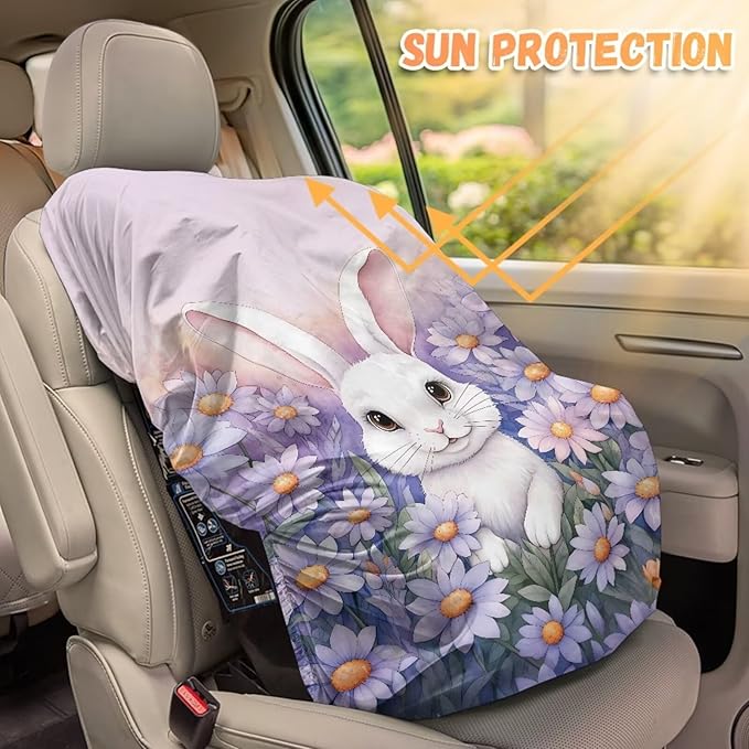 XYZCANDO Rabbit Print Car Seat Protector for Child Car Seat Cute Infant Car Seat Cover Dustproof Car Seat Sun Protection for UV Rays Protective Baby Car Seat Shade Cover Gift for Birthday