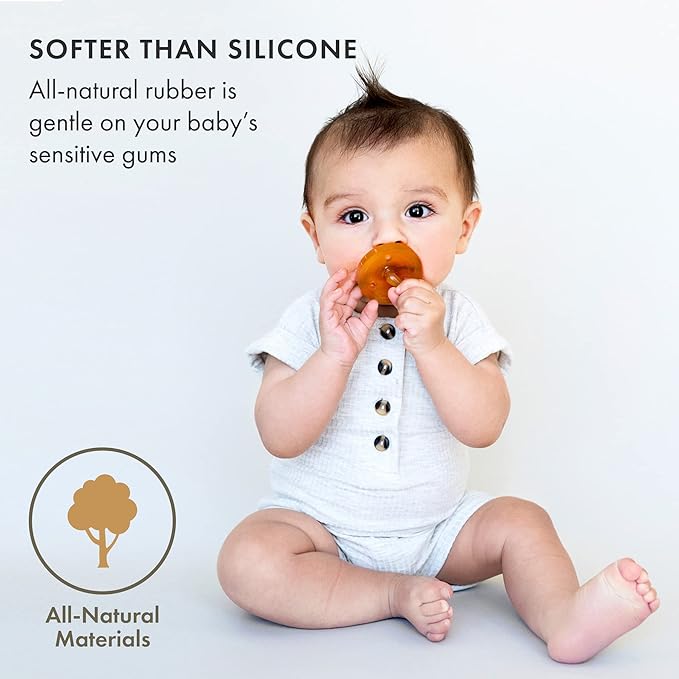Natursutten 2-Pack Natural Rubber Pacifiers - Safe & Soft BPA-Free Pacifier for Breastfeeding Babies, Made in Italy, Original Shield Round Nipple, Newborn 0-6 Months