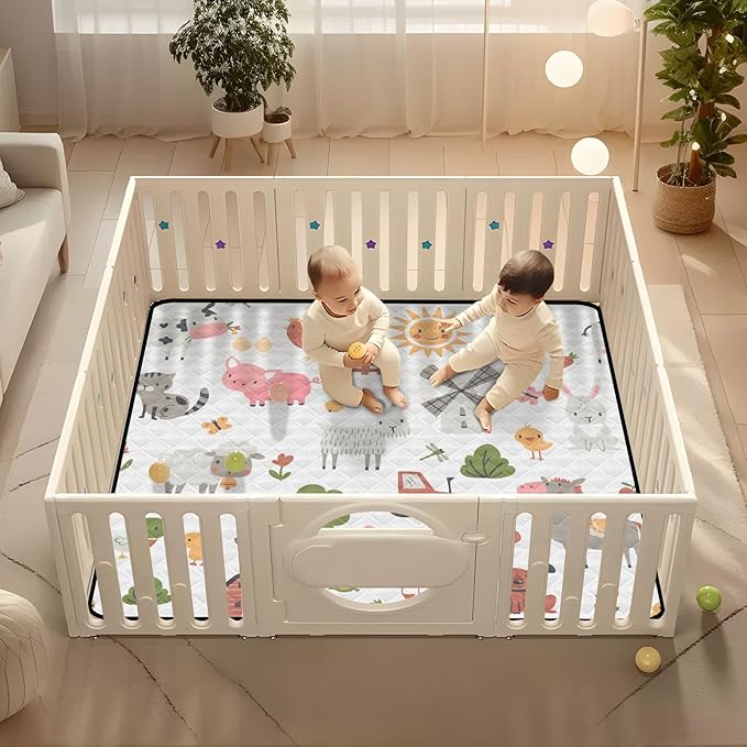 Baby Play Mat Cartoon Farm Animals 50 x 50 Playpen Mats for Floor Play Gym Crawling Mat Non-Slip Cushioned Baby Playmat for Infants, Babies, Toddlers