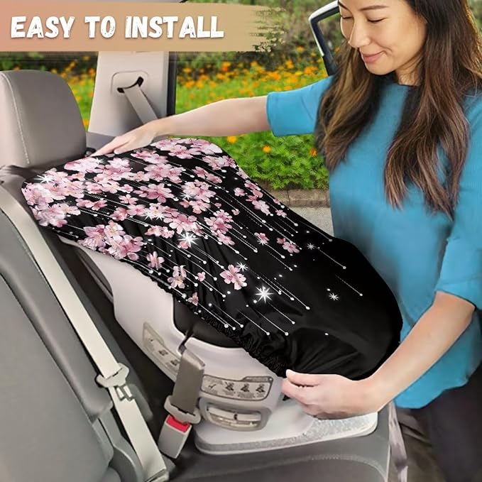 Baby Car Seat Sun Shade Cover, Infant Auto Seats Heat Protector Keeps Baby's Carseat at Cooler Temperature, Blocks Out Heat & Sun UV Covers, Universal Baby Travel Accessories, Cherry Blossom