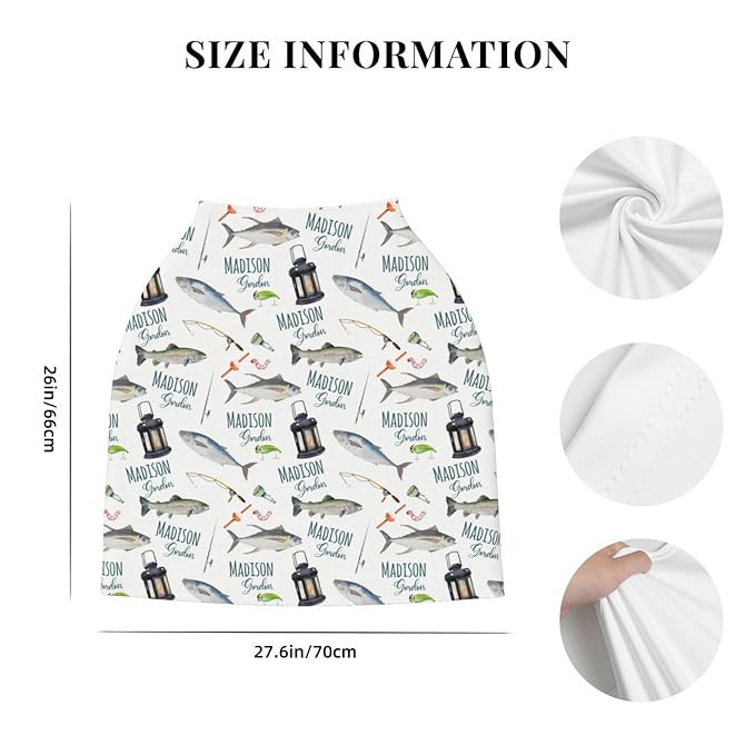 Personalized Baby Car Seat Cover for Boys Girls, Custom Nursing Covers for Breastfeeding with Name, Fishing Infant Stroller Cover, Baby Carseat Canopy for Newborn, Multiuse Car Seat Canopies