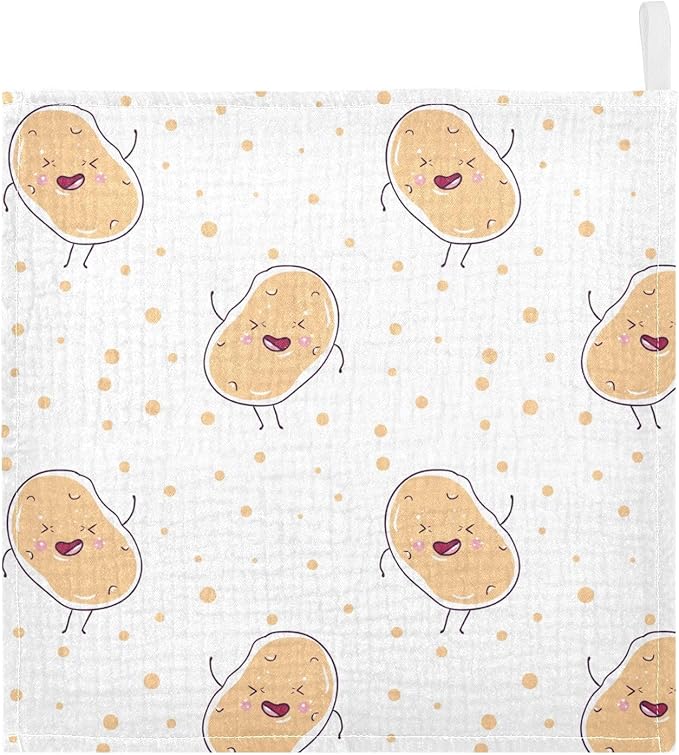 vvfelixl Kawaii Potatoes Baby Burp Cloths Baby Muslin Washcloths for Boys Girls Cotton Baby Face Towel for Newborn Infants Soft and Absorbent 11.8 X 11.8 in, 5 Pack