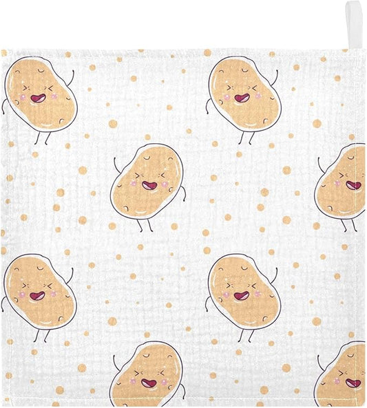 vvfelixl Kawaii Potatoes Baby Burp Cloths Baby Muslin Washcloths for Boys Girls Cotton Baby Face Towel for Newborn Infants Soft and Absorbent 11.8 X 11.8 in, 5 Pack