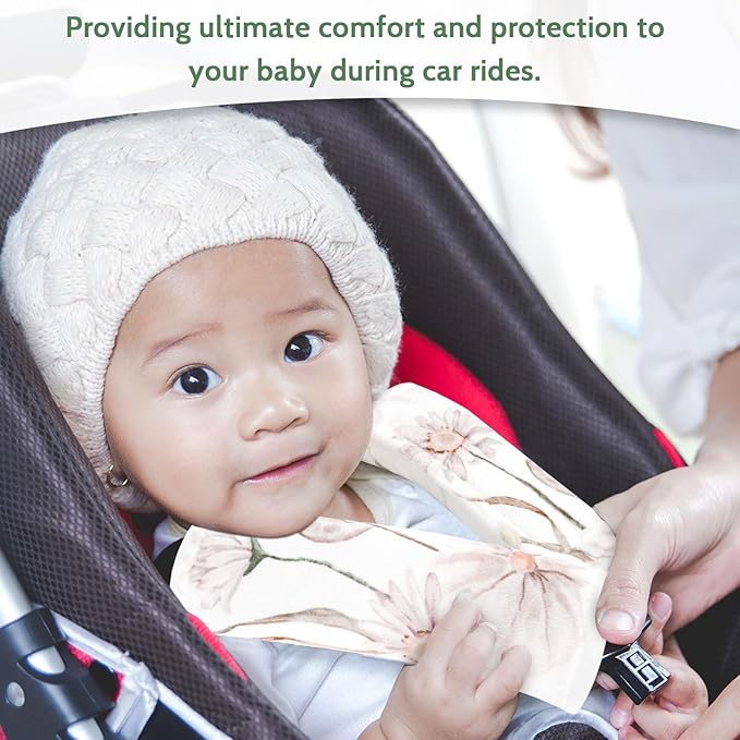Carseat Strap Pads for Babies Girls, Double-Sided Use, Super Soft, Infant Car Seat Strap Covers, Seat Belt Covers for Baby Car Seats/Pushchair/Stroller/High Chair, Flower Pattern