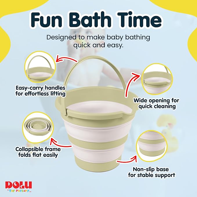 DOLU Foldable Baby Bath Bucket, Compact Toddler Wash Tub, Portable and Space Saving Design Ideal for Ages 6 Months and Older, Green