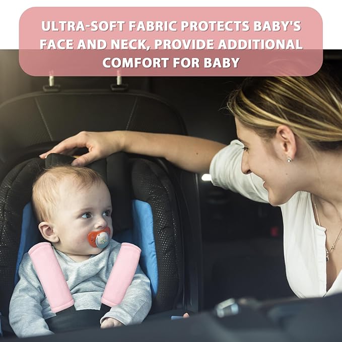 SWESEN Baby Car Seat Belt Covers for Boys and Girls, Carseat Shoulder Padding, Soft Car Seat Neck Cover, Mink Car Seat Straps Shoulder Pads, Solid Colour Stroller Strap Cover for Baby Kids, Pink