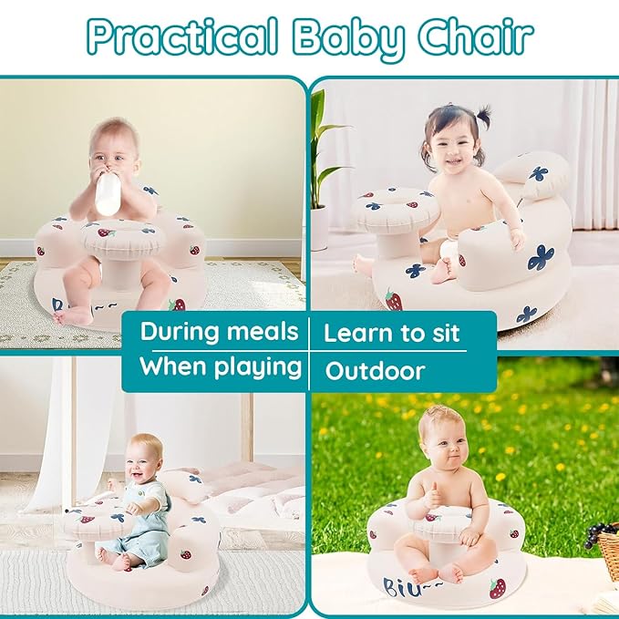 Inflatable Baby Floor Seat – Portable Baby Bouncer Self Inflatable seat for Babies 3 Months &-Up with Built-in Air Pump for Sitting Back Support